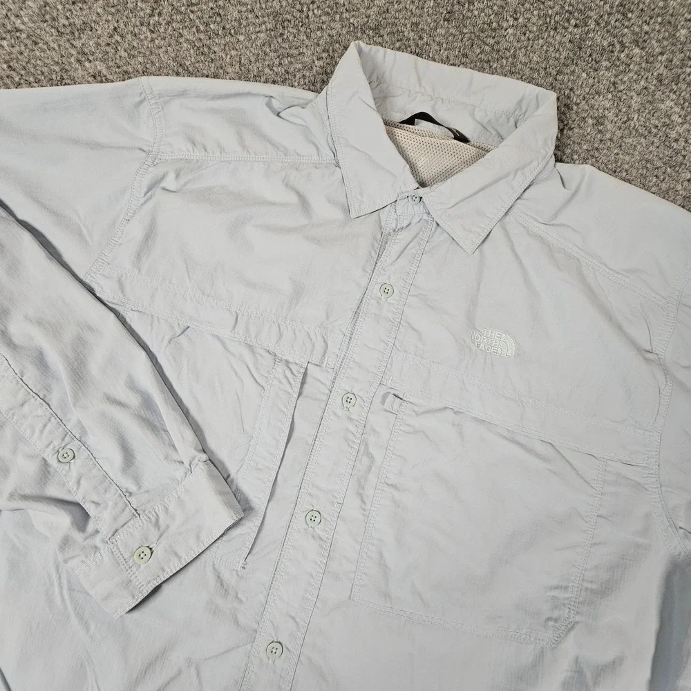 The North Face Mens XL Long Sleeve Hiking Shirt Blue Ventilated Fishing Trail‎